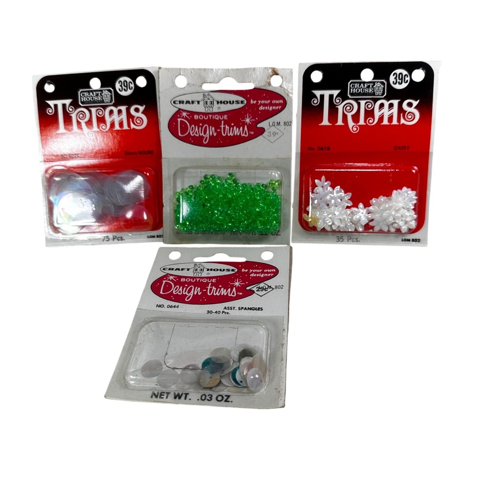 Vintage Craft House Trims Sequins Beads Daisy Spangles Craft Lot of 4 USA